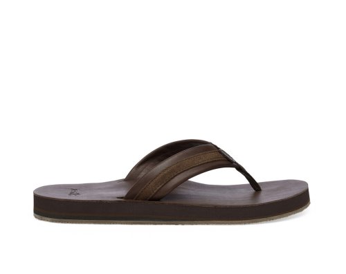 Sanuk Mens Hullsome Leather ST Hemp Dark Brown Flip Flops | XUIMSK537